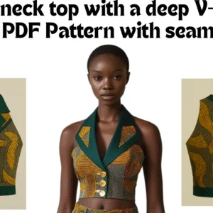 Halter neck top with deep V-notch collar EU Sizes 44-48