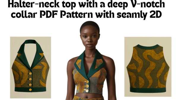 halter-neck top with a deep V-notch collar