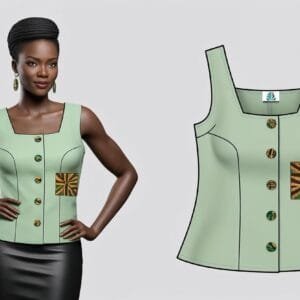 sleeveless  princess   cut top with breast pocket size EU 32-36