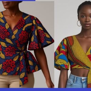 WRAP STYLE BLOUSE WITH DEEP V-NECK WITH CIRCULAR   HEMLINE SLEEVE PATTERN EU SIZE 32-36
