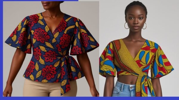 v neck wrap blousewith semicircle hem sleeves