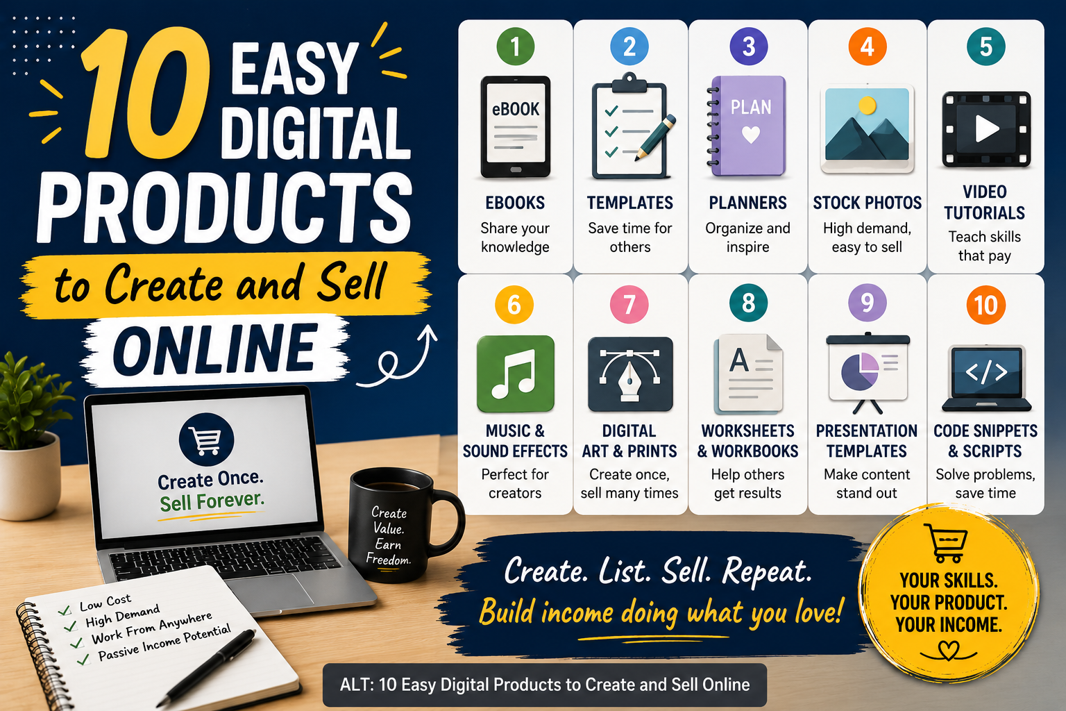 You are currently viewing 10 Easy Digital Products to Create and Sell Online